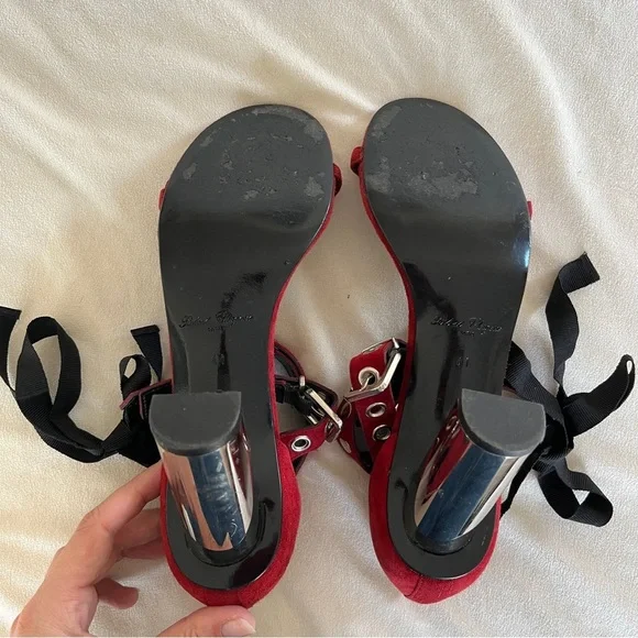 Self-Portrait x Robert Clergerie Leyla Suede Sandals in Red Size 41